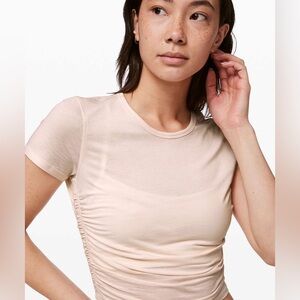 Lululemon All It Takes Short Sleeve Shirt Ruched Side Pima Cotton Butter Pink